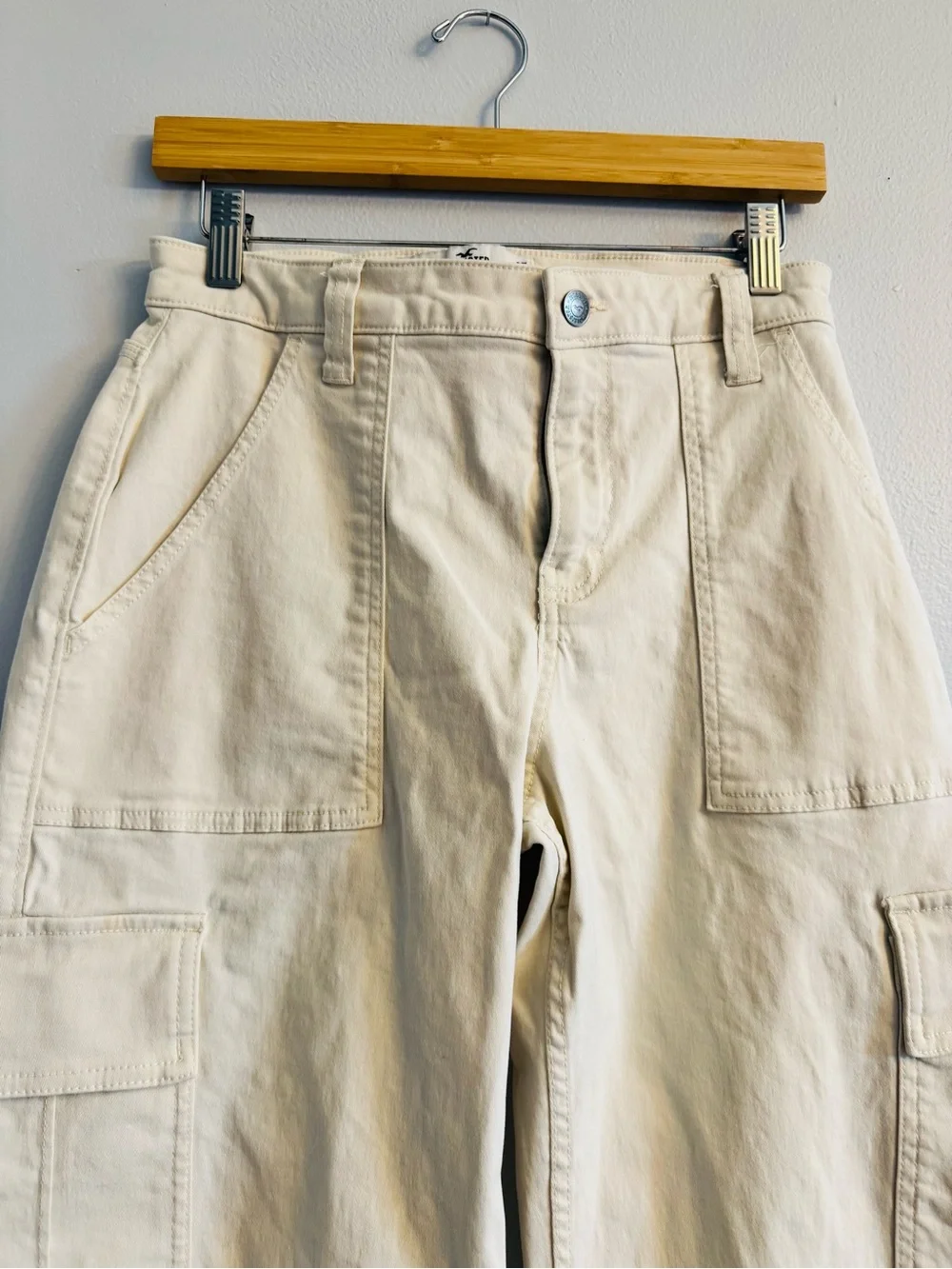 Hollister High Rise Utility Dad Pants Cream Ivory Cargo W27 5R Y2K Baggy